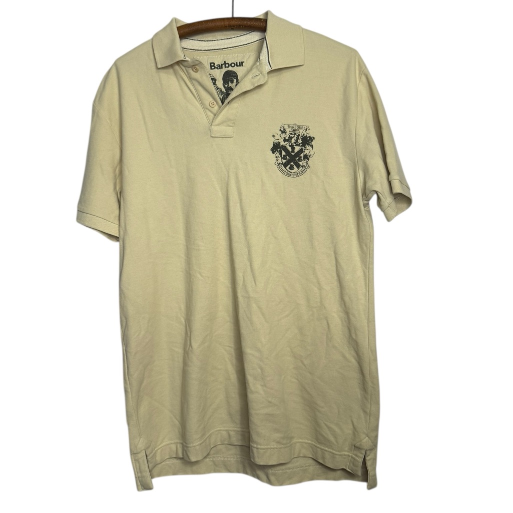 Barbour Polo Shirt In A Beige Color With A Crest Logo Size Large